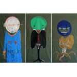 'ALIEN FAMILY' trittico, mixed media 2015, cm 227x117 x3pz